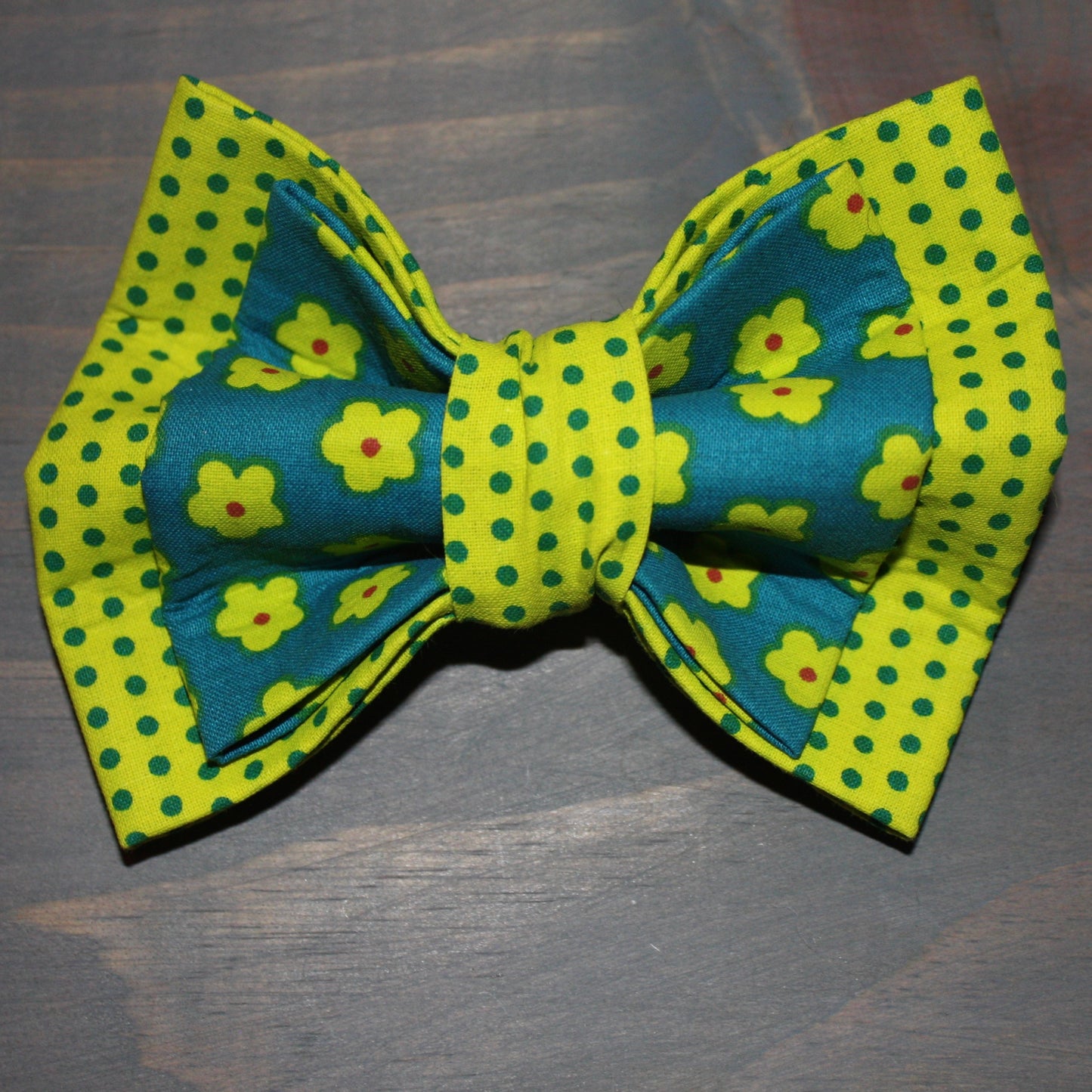 Teal Polka Dots with Flowers Bow Tie