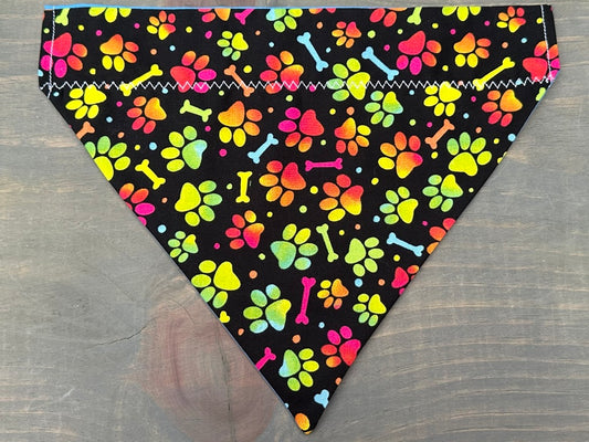 Neon Tie Dye Paws Over the Collar Bandana