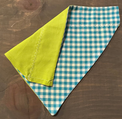 Teal Checks with Lime Over the Collar Bandana