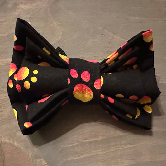 Pink Ombre Paw Prints Bow Tie