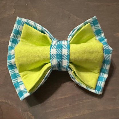 Teal Checks with Lime Bow Tie