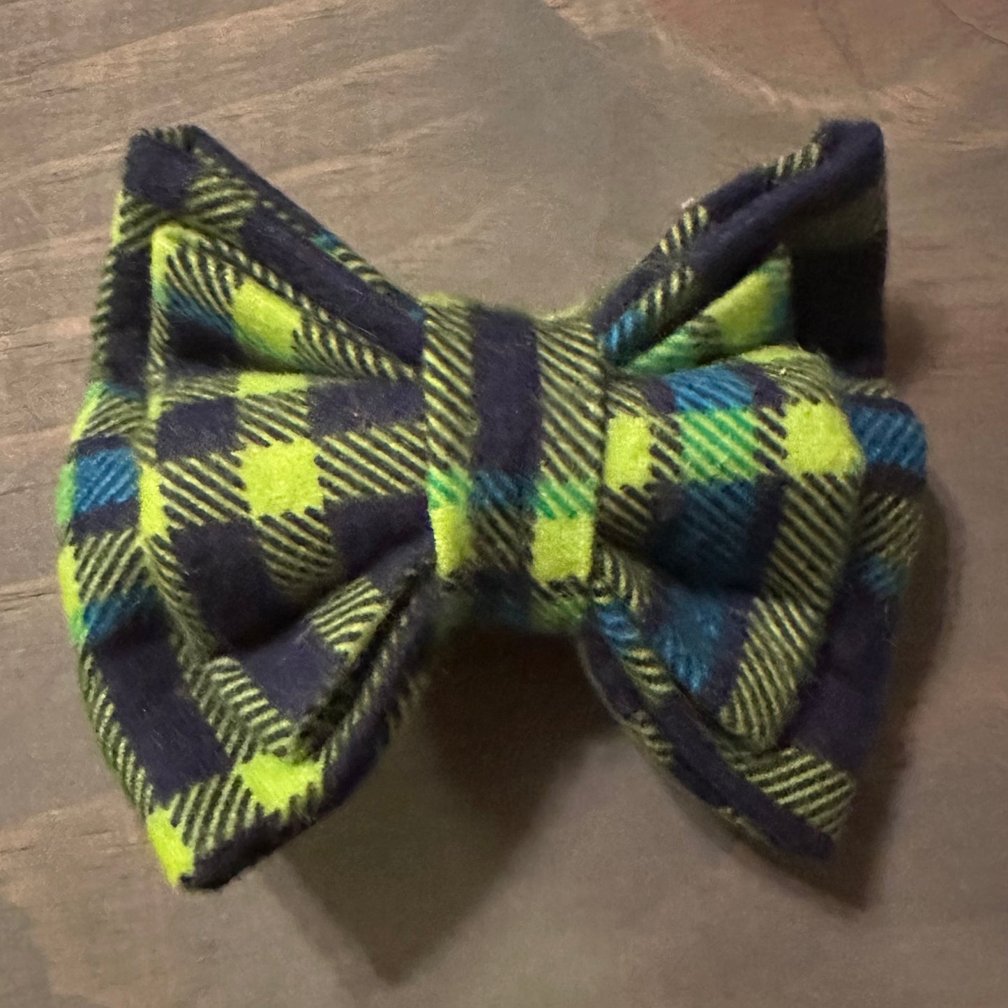 Neon Navy Plaid Flannel Bow Tie