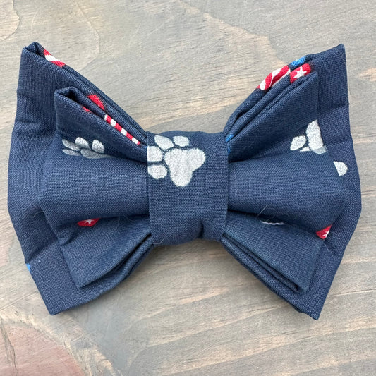 Patriotic Silver Paw Prints Bow Tie