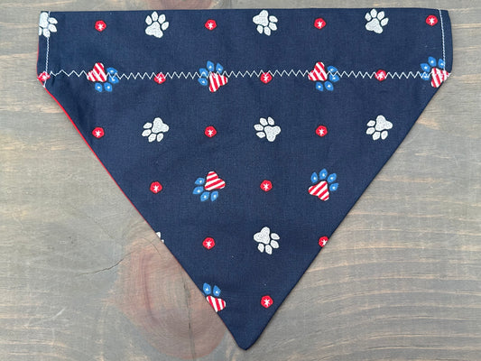 Patriotic Silver Paw Prints Over the Collar Bandana