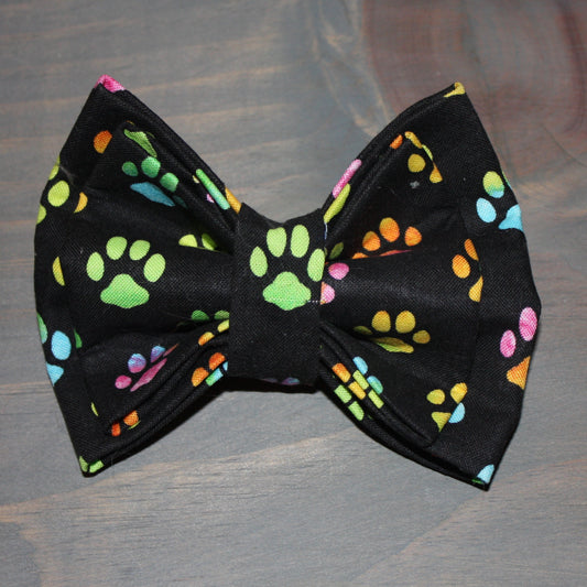 Bright Tie-Dye Paws Bow Tie