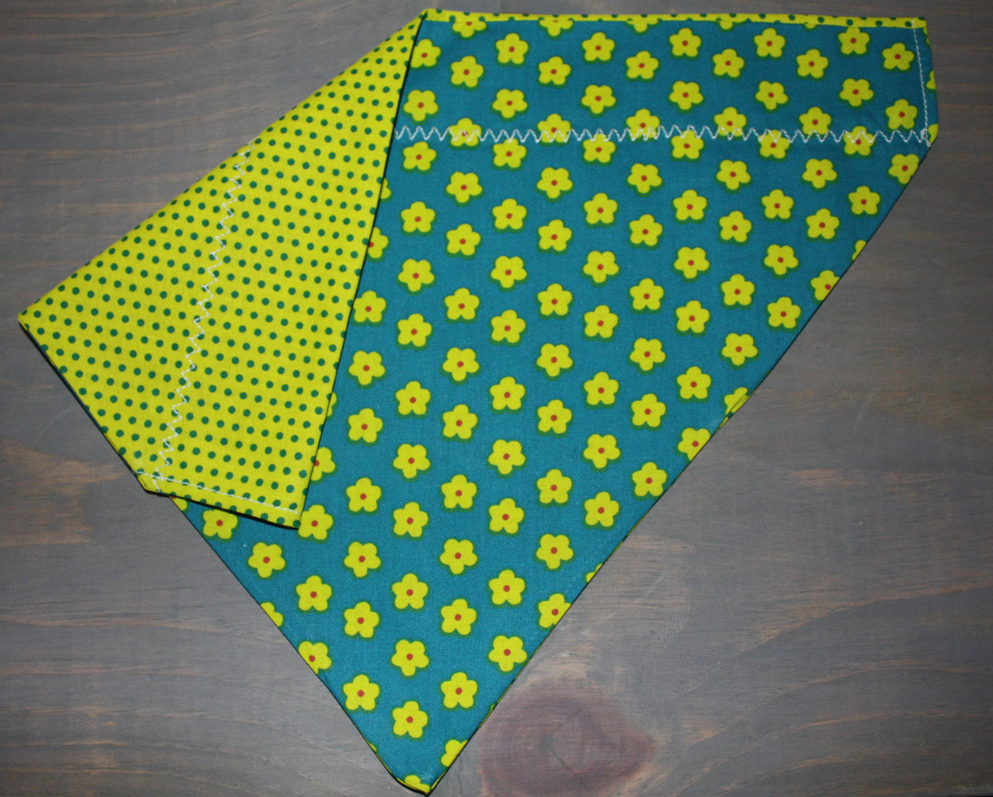 Lime Polka Dots & Teal Flowers Over the Collar Bandana